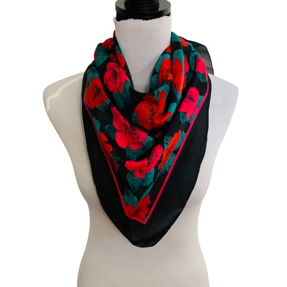 Sarah Coventry Floral Scarf Roses Print VTG 80s Womens Square Fashion Signed - Picture 2 of 10